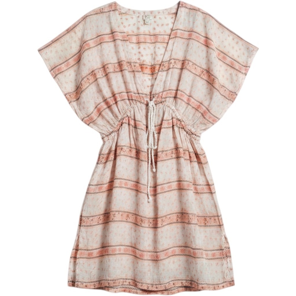 Loft Beach Cover Up Women S Peach Striped Floral Cotton Gauze Kaftan Dress Boho